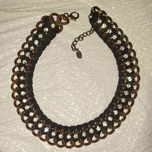 Chunky Gothic 1" Wide Choker Chain Black Braided Fabric & Big Rhinestones 15"